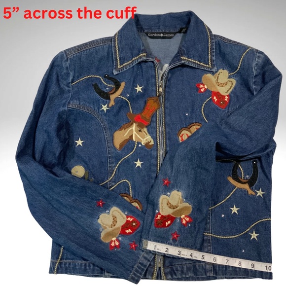 Gordon James Embellished Embroidery 80’s Padded Shoulder Western Denim Jacket - Picture 15 of 16